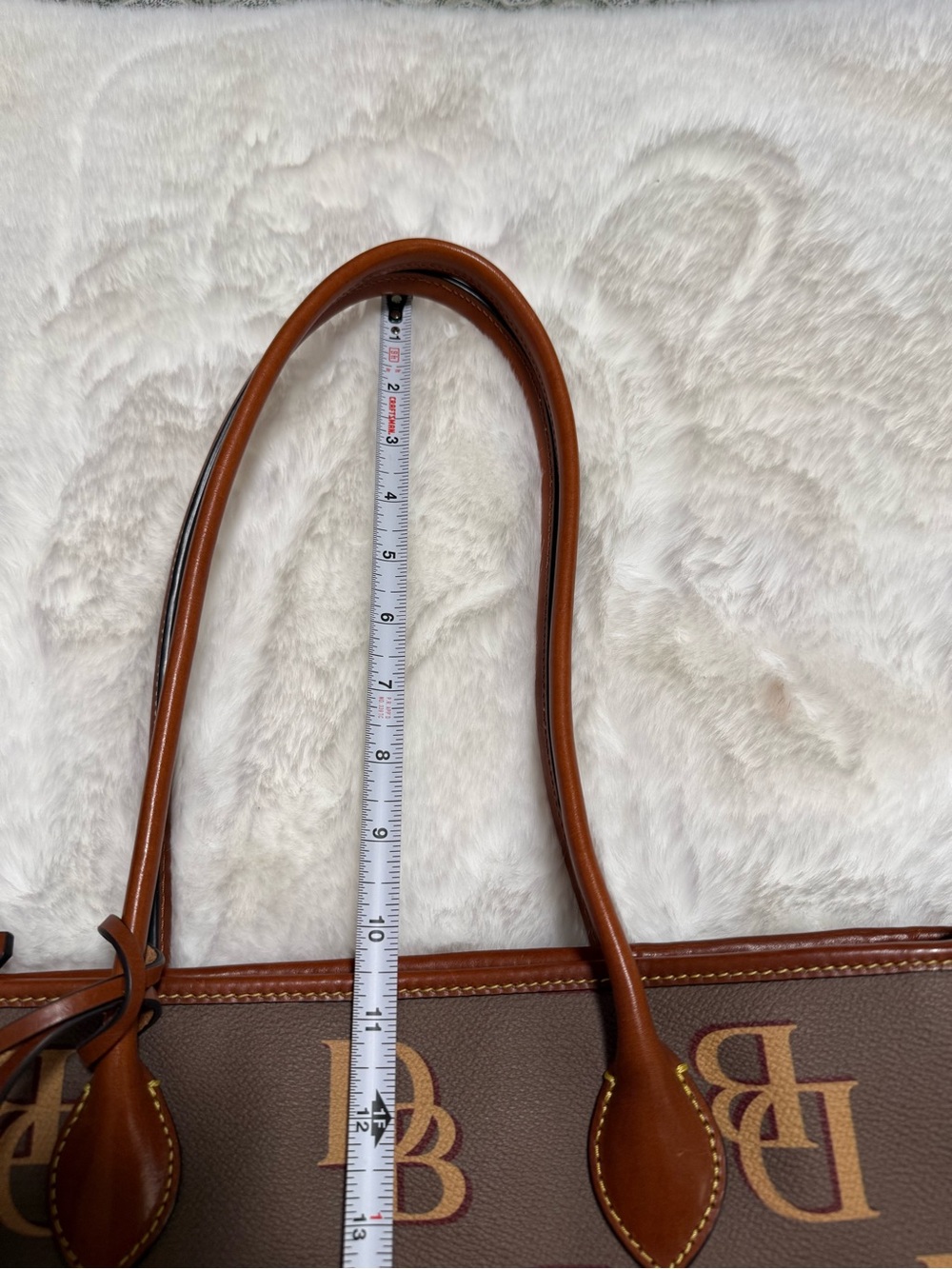 Dooney and Bourke  Monogram Taupe Yellow Tote Bag with Tan Trim - Picture 5 of 10